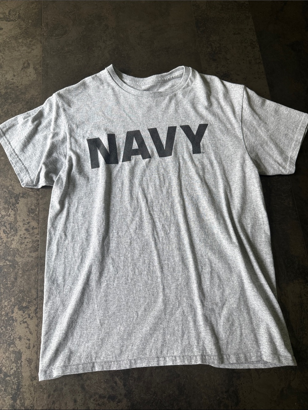 Gray Short Sleeve Tee with NAVY Print